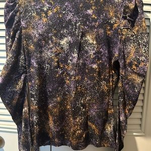 Galaxy Print Long Sleeve Top with Purple and Gold Shimmer